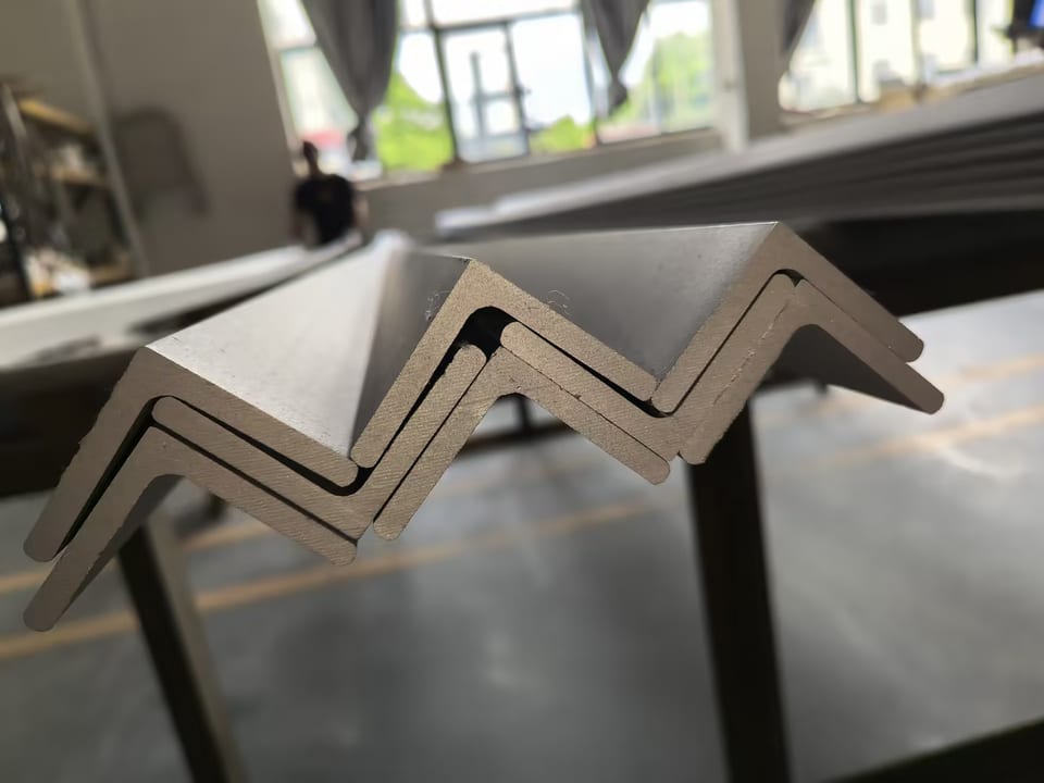 Stainless steel angle profiles with clearly visible cross sections