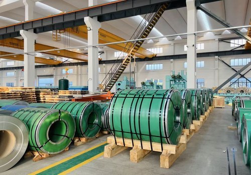 Packed coils in the Sheye Metal factory; packing is defined for each shipment.