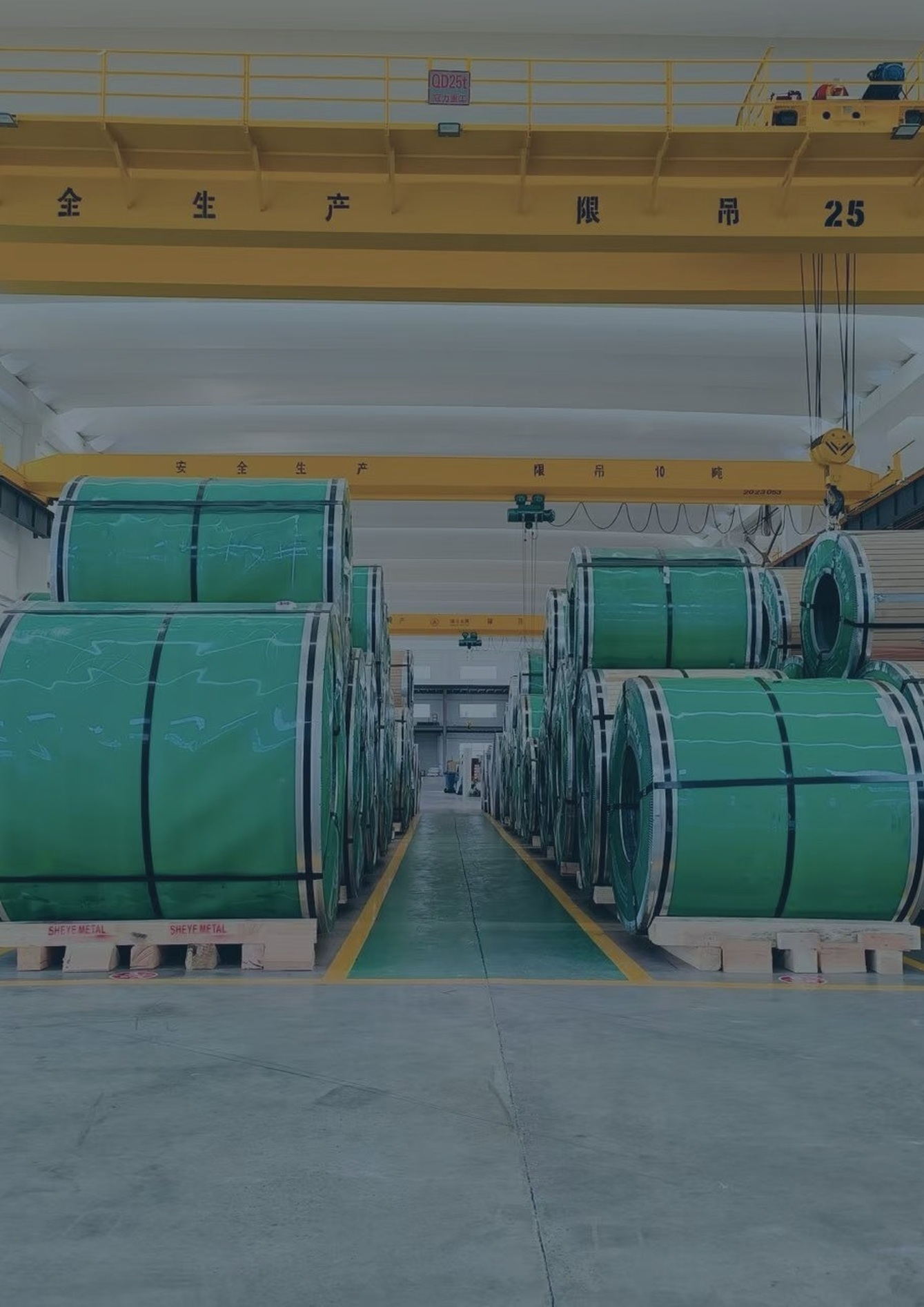 Stainless steel mother coils stored inside the Sheye Metal factory